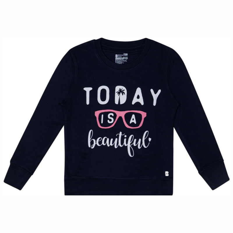 Girls Round Neck Full Sleeves Printed Sweatshirt with Comfortable Winter Casual Styling and Regular Use Appeal
