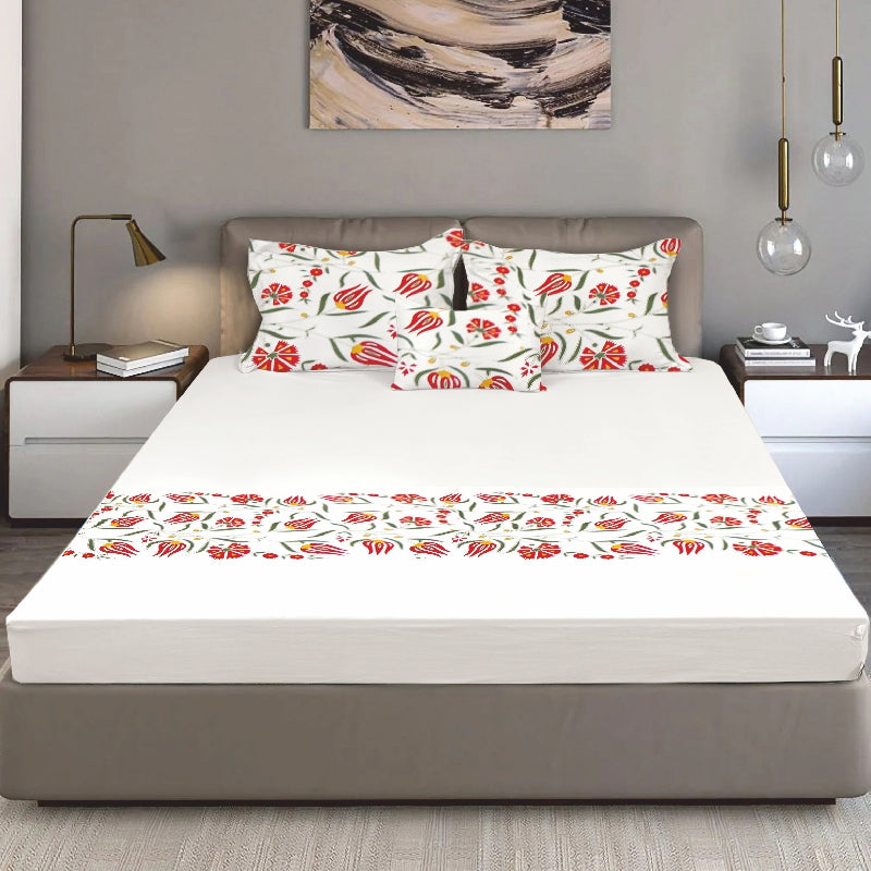Bodycomfy 100% Cotton Hosiery King Size Fitted Bedsheet – Modern Floral Print