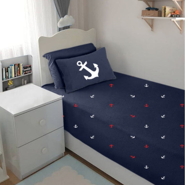 Single Cotton Fitted Bedsheet Anchor Print - Bodycare