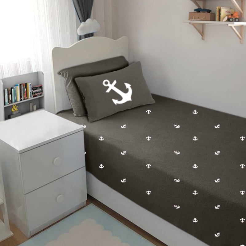 Bodycomfy 100% Cotton Hosiery Single bed Fitted Bedsheet – Anchor Motif Print