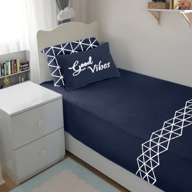 Single Cotton Fitted Bedsheet Arabic Blue - Bodycare