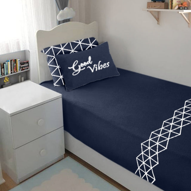 Single Cotton Fitted Bedsheet Arabic Blue - Bodycare