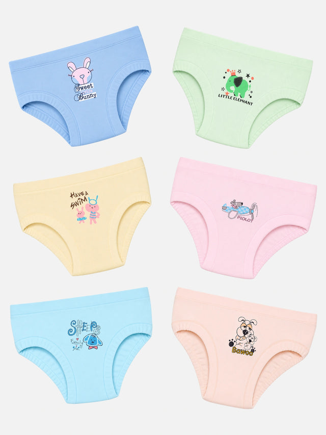 Baby Girls Solid Panty with Inner Elastic Waistband for Comfortable Everyday Innerwear Essentials - Pack of 6
