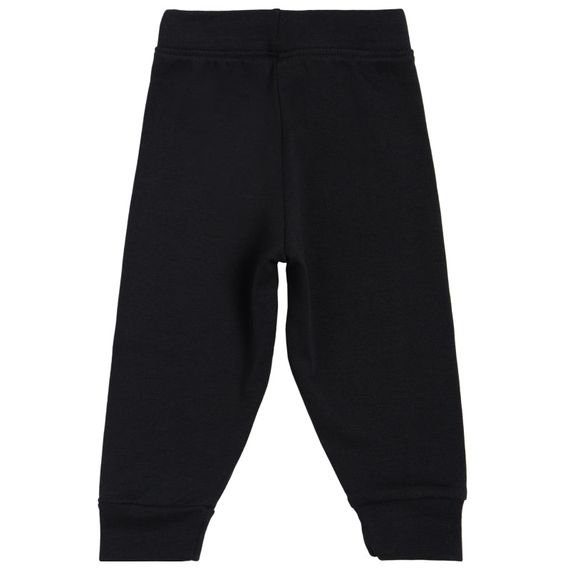 Black kids thermal leggings with elastic waistband and cuffed ankles, back view
