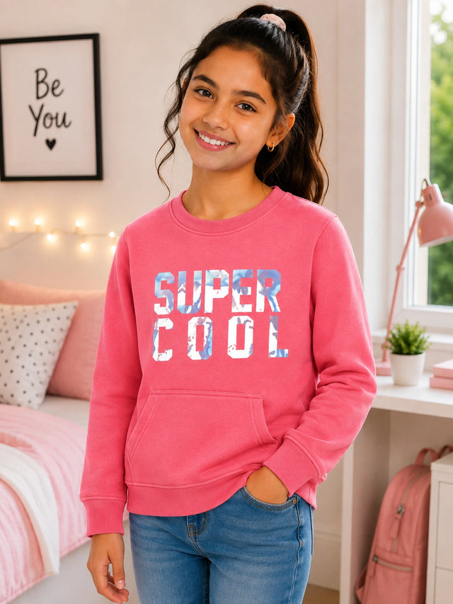 Girls Round Neck Full Sleeve Sweatshirt with Clean Casual Styling for Everyday Comfort and Regular Seasonal Wear