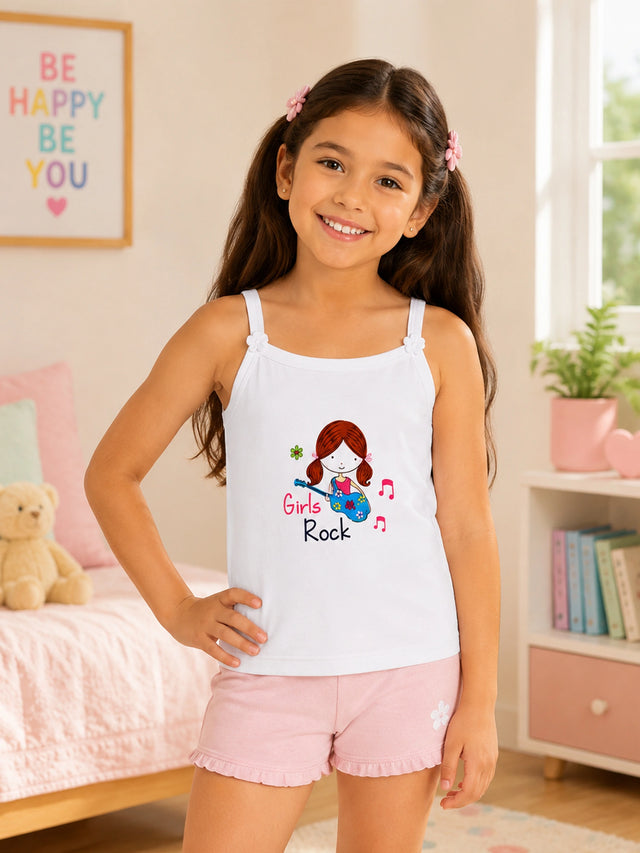 Girls 100% Cotton Printed Camisole Sleeveless Innerwear Vest for Everyday Comfort and Regular Use - Pack of 4