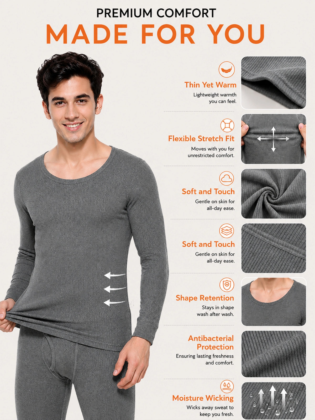 Men Round Neck Thermal Top with Full Sleeves for Winter Base Layering, Cold-Weather Comfort and Everyday Innerwear