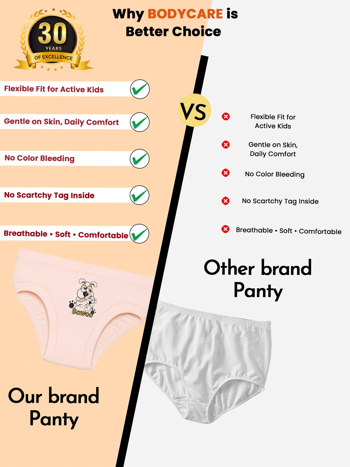 Baby Girls Solid Panty with Inner Elastic Waistband for Comfortable Everyday Innerwear Essentials - Pack of 6