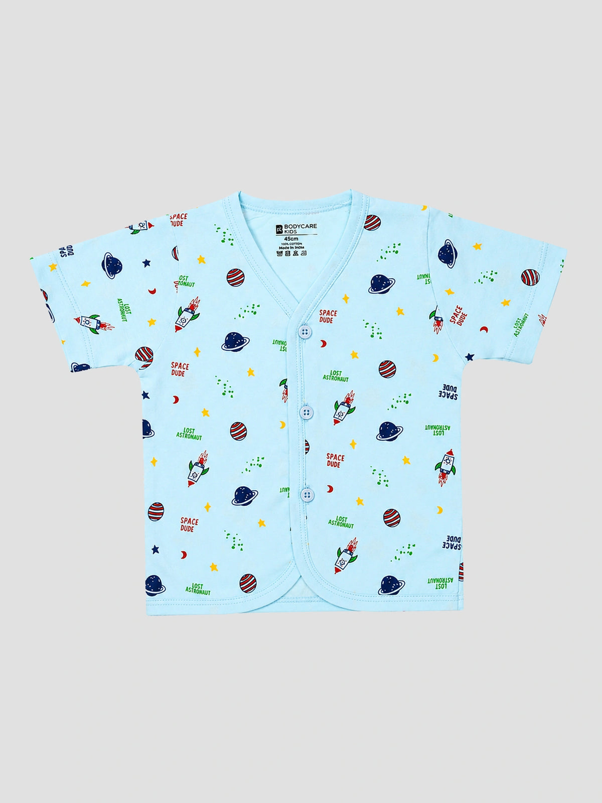 Baby 100% Cotton Spandex Front Open Short Suit with Half Sleeves for Easy Dressing and Everyday Comfort