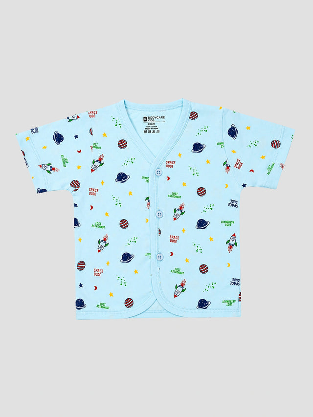 Baby 100% Cotton Spandex Front Open Short Suit with Half Sleeves for Easy Dressing and Everyday Comfort