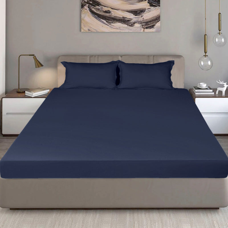 King Size Cotton Fitted Bedsheet Midnight Blue - Bodycare