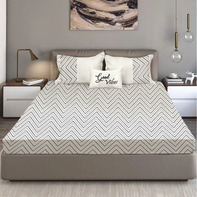King Size Cotton Bedsheet Chevron Salmon Pink - Bodycare