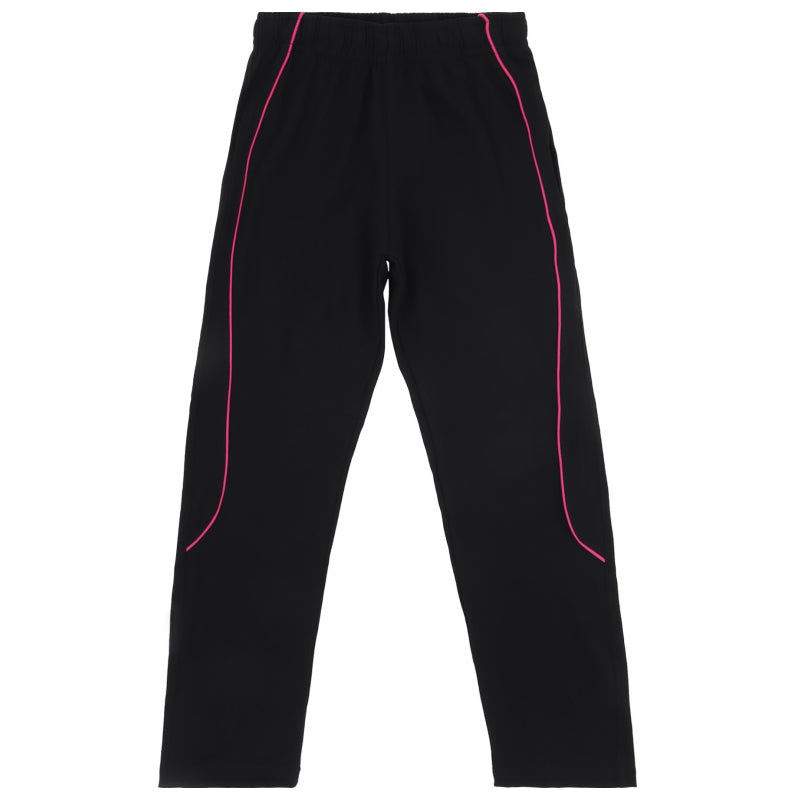 Black kids thermal leggings with pink piping, soft and comfortable, full length