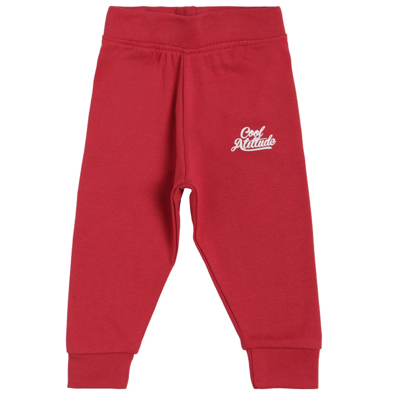 Red kids thermal leggings with elastic waist and 'Cool Attitude' text on front