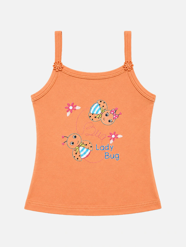 Girls Printed 100% Cotton Vest Camisole, Sleeveless Design and Everyday Innerwear Comfort - Pack of 4