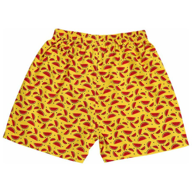 Kids yellow boxer shorts with watermelon print, comfortable fit for innerwear.