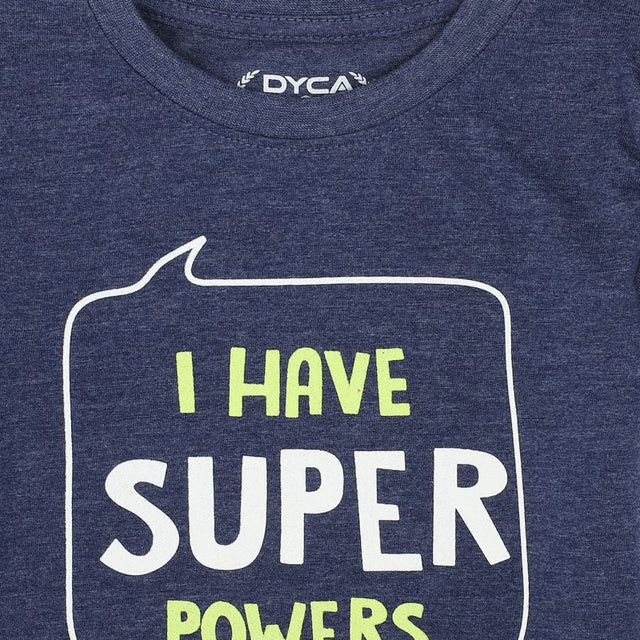 Navy blue kids t-shirt with 'I have super powers' text print design