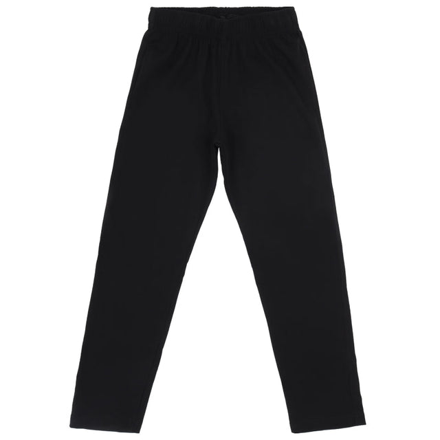 Black kids thermal leggings with elastic waistband, soft and comfortable winter wear.