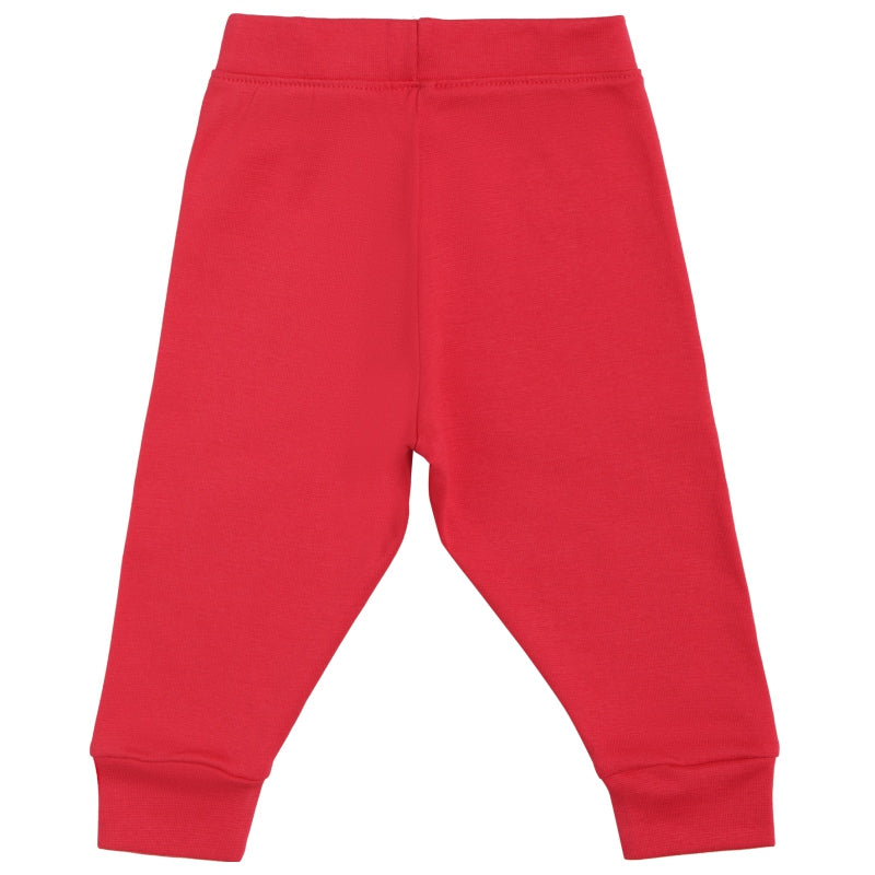 Red kids thermal leggings with elastic waistband, soft fabric, full length