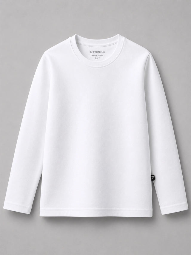 Boys Soft Cotton Blend Solid T-Shirt Round Neck Full Sleeves Casual Wear Top for School, Play and Everyday Use