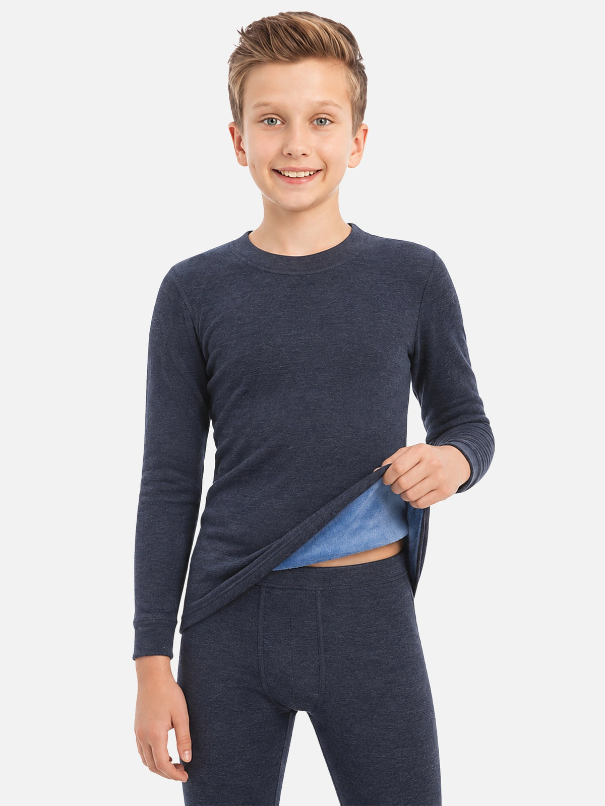 Unisex Kids Heat Max Thermal Top Round Neck Full Sleeves with Fur Fleece Inside for Very High Warmth - Pack of 1