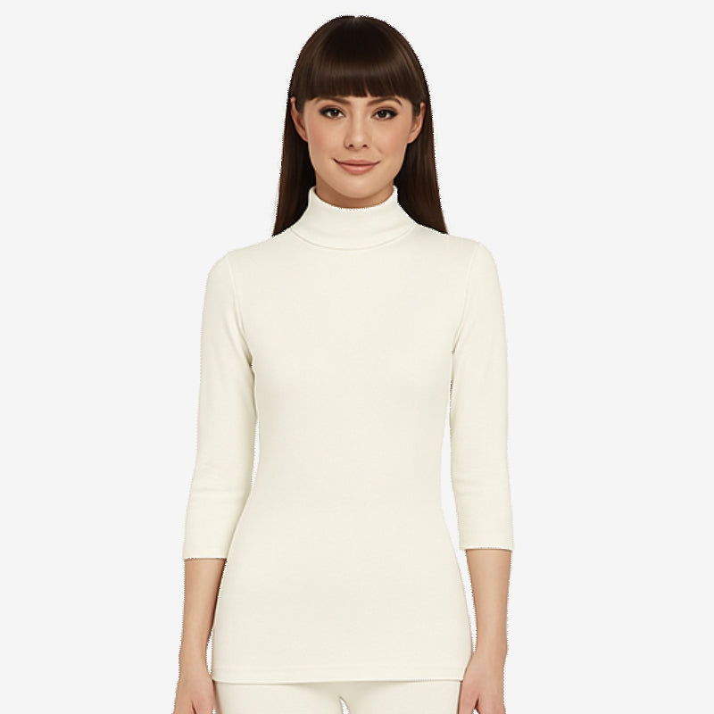 Ayaki Bodycare Women Thermal Top High Neck Full Sleeves Solid - Off White