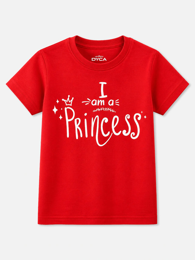 Girls 100% Cotton Printed Round Neck Half Sleeve T-Shirt for Everyday Casual Wear and Regular Comfort