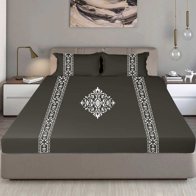 King Size Cotton Fitted Bedsheet Applique Print - Bodycare