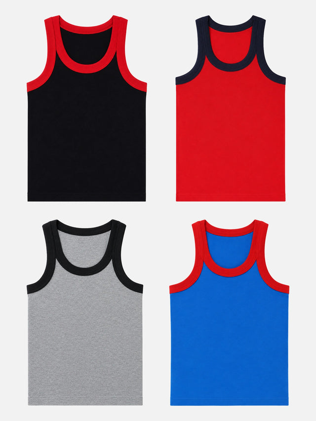 Boys Cotton Rib Round Neck Sleeveless Innerwear Vest for Everyday Comfort and Regular Use - Pack of 4