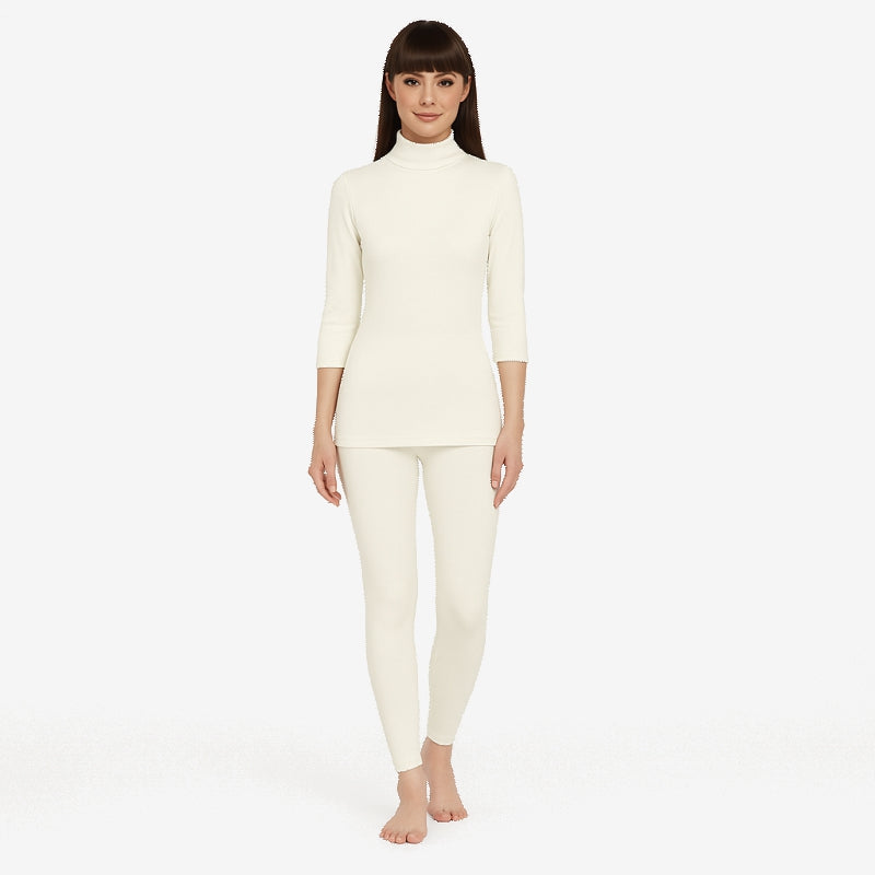 Ayaki Bodycare Women Thermal Top High Neck Full Sleeves Solid - Off White