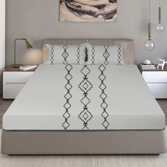 King Size Cotton Bedsheet Burgundy Geometric - Bodycare