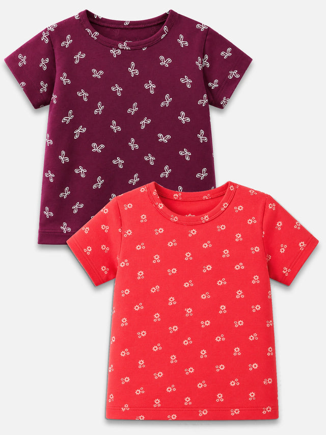 Girls 100% Cotton T-Shirt Round Neck Half Sleeves Pack of 2