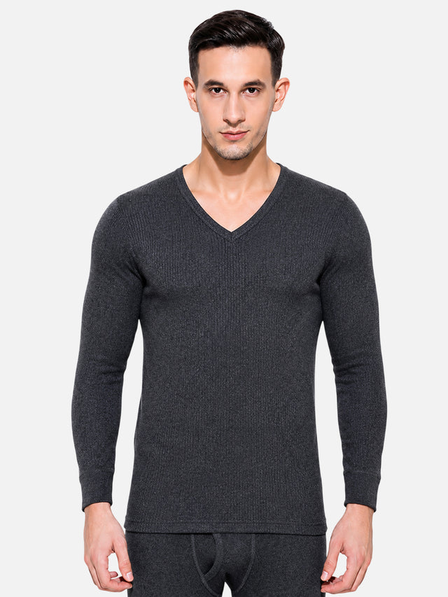 Men Thermal Top with V Neck Full Sleeves, Warm Innerwear Comfort and Clean Winter Essential Styling - Pack of 1