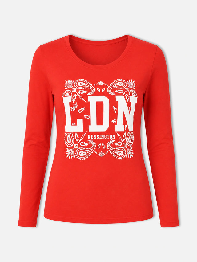 Women Cotton T-Shirt Round Neck Full Sleeves with Regular Fit Graphic Printed Styling for Everyday Casual Wear