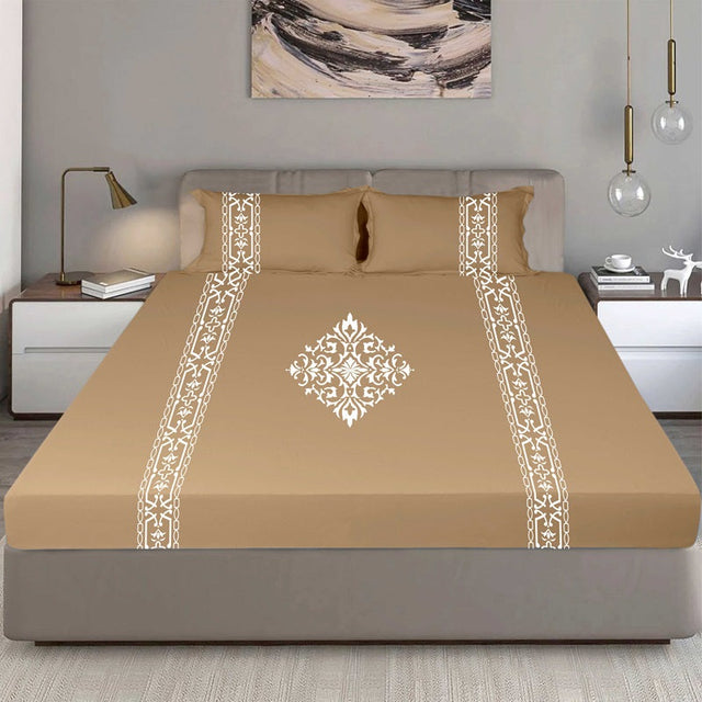 King Size Cotton Fitted Bedsheet Applique Print - Bodycare