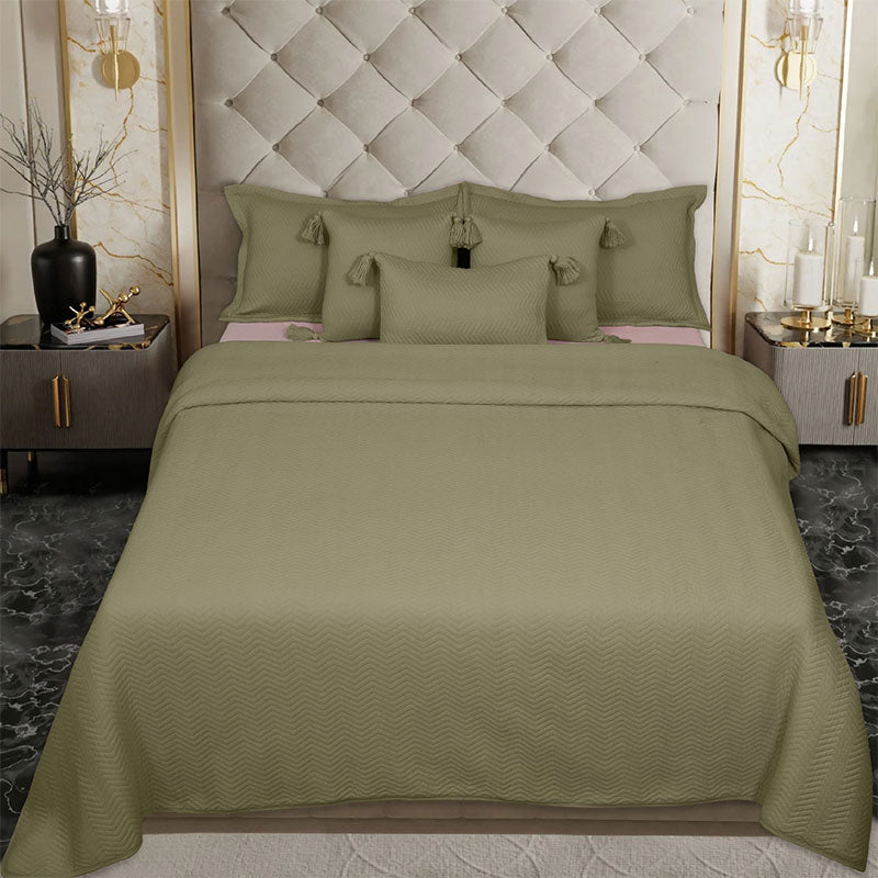 King Size Cotton Jersey Bedcover Chevron Green - Bodycare