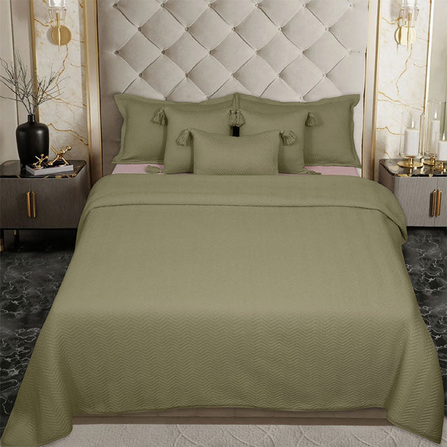 King Size Cotton Jersey Bedcover Chevron Green - Bodycare