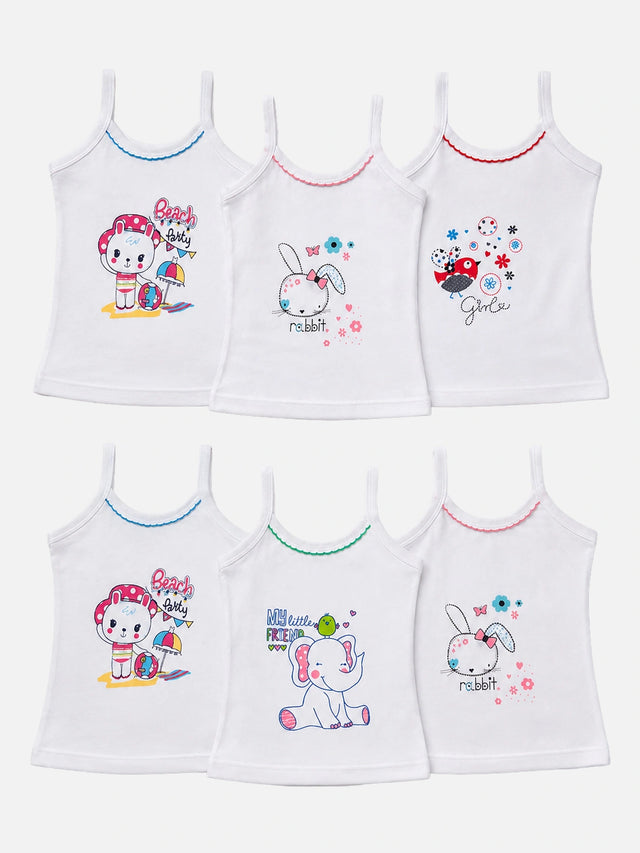 Baby Girls Cotton Rib Vest Camisole and Sleeveless Design for Comfortable Innerwear Essentials - Pack of 6