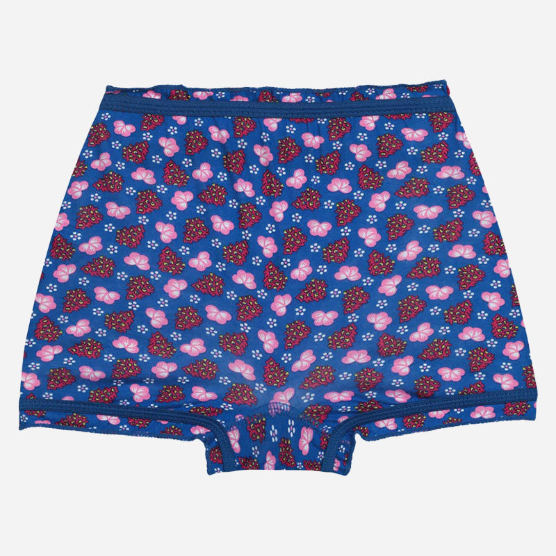 Blue kids innerwear shorts with pink butterfly and flower print, comfortable fit
