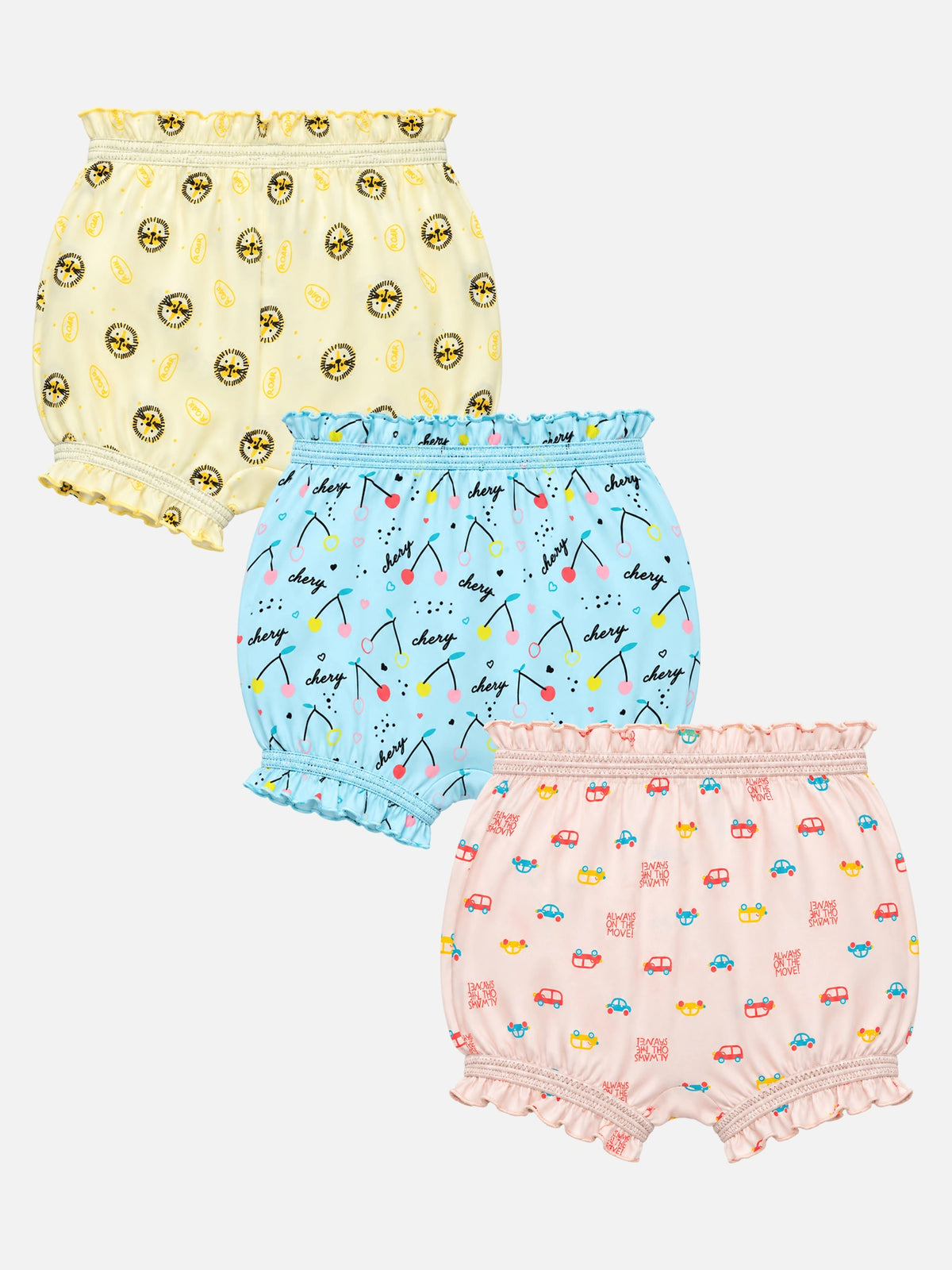Baby Girls 100% Cotton Bloomers with Regular Fit for Everyday Innerwear Comfort and Baby Essentials - Pack of 3