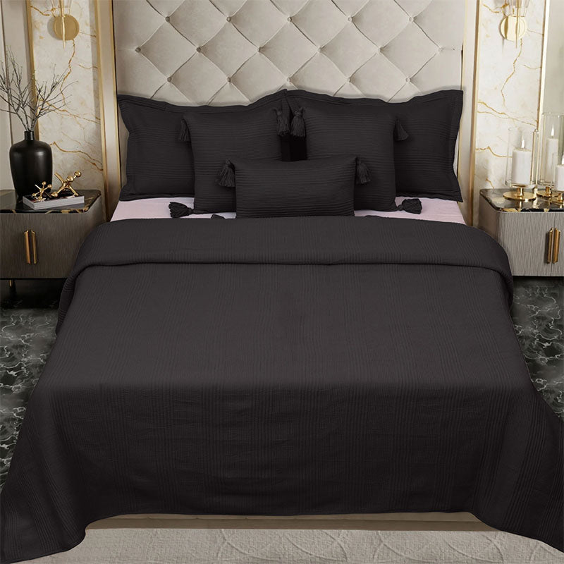 BodyComfy 100% Cotton Hosiery King-Size Fitted Bedcover – Checkered Block Texture