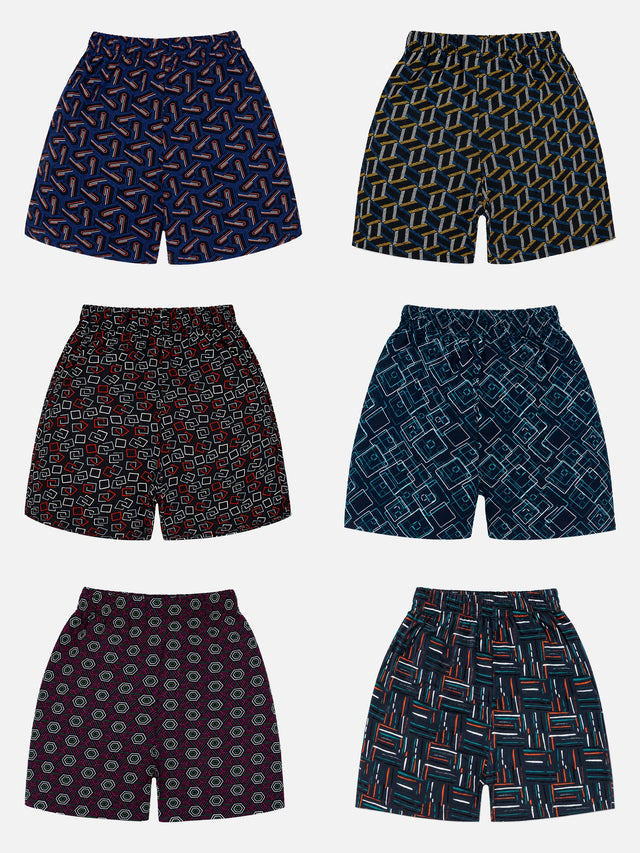 Boys Printed Shorts for Casual Wear, Lounge Comfort, Easy Movement and Regular Wardrobe Use - Pack of 6