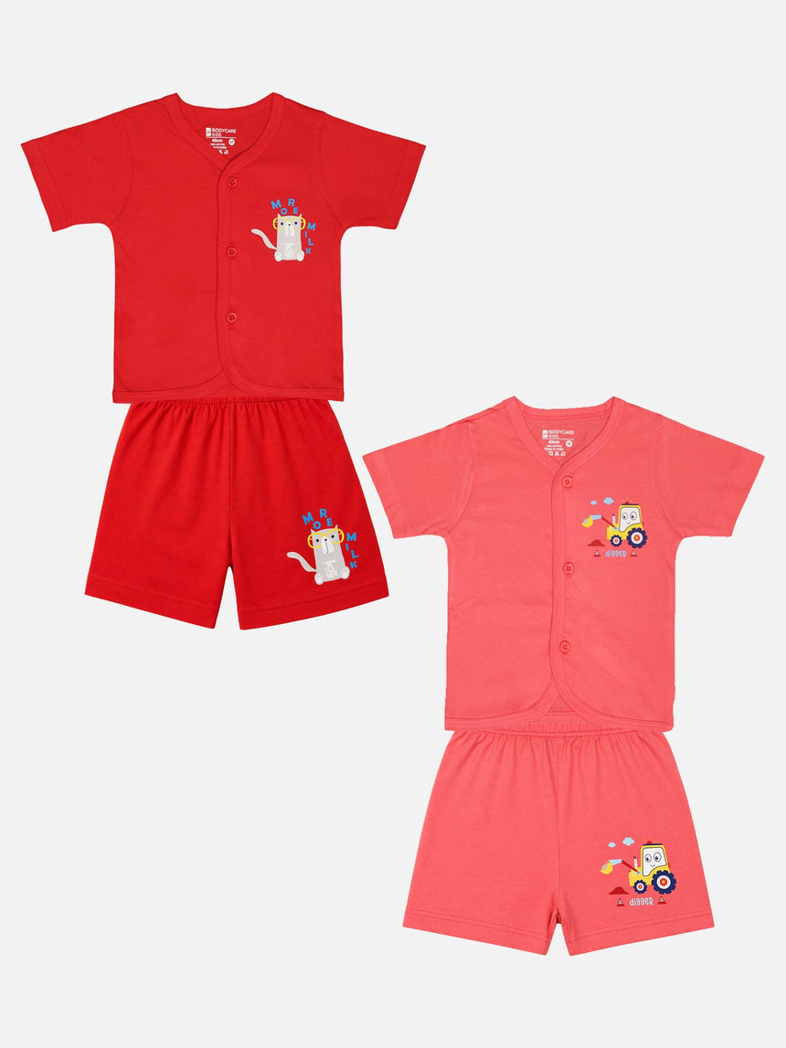 Baby 100% Cotton Front Open Half Sleeves Short Suit Solid