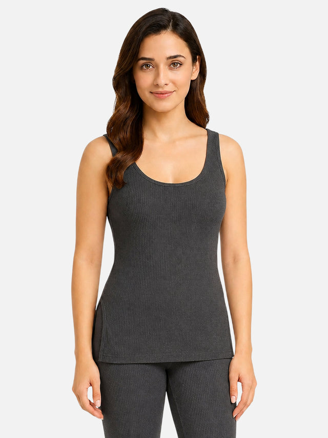 Women Cotton Antibacterial Sleeveless Thermal Top with Round Neck Regular Fit for Winter Layering Comfort - Pack of 1