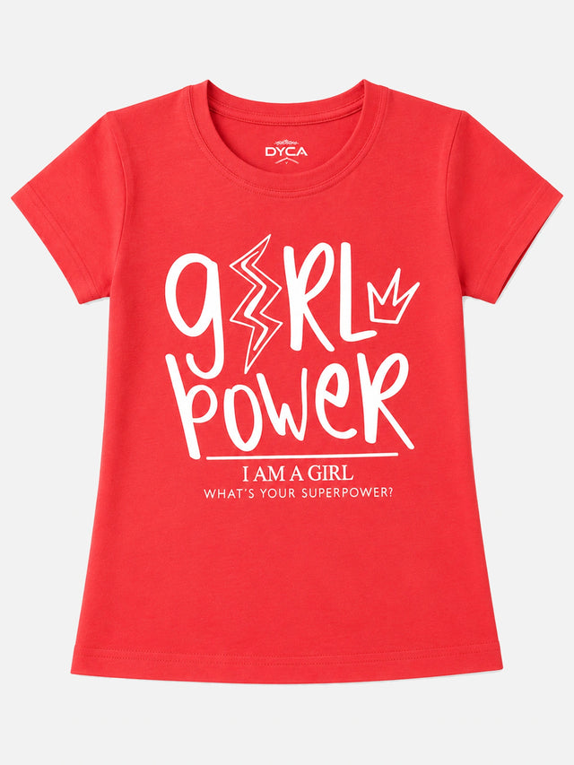 Girls 100% Cotton Typographic Printed Round Neck Half Sleeve T-Shirt for Everyday Casual Wear and Regular Wardrobe Use