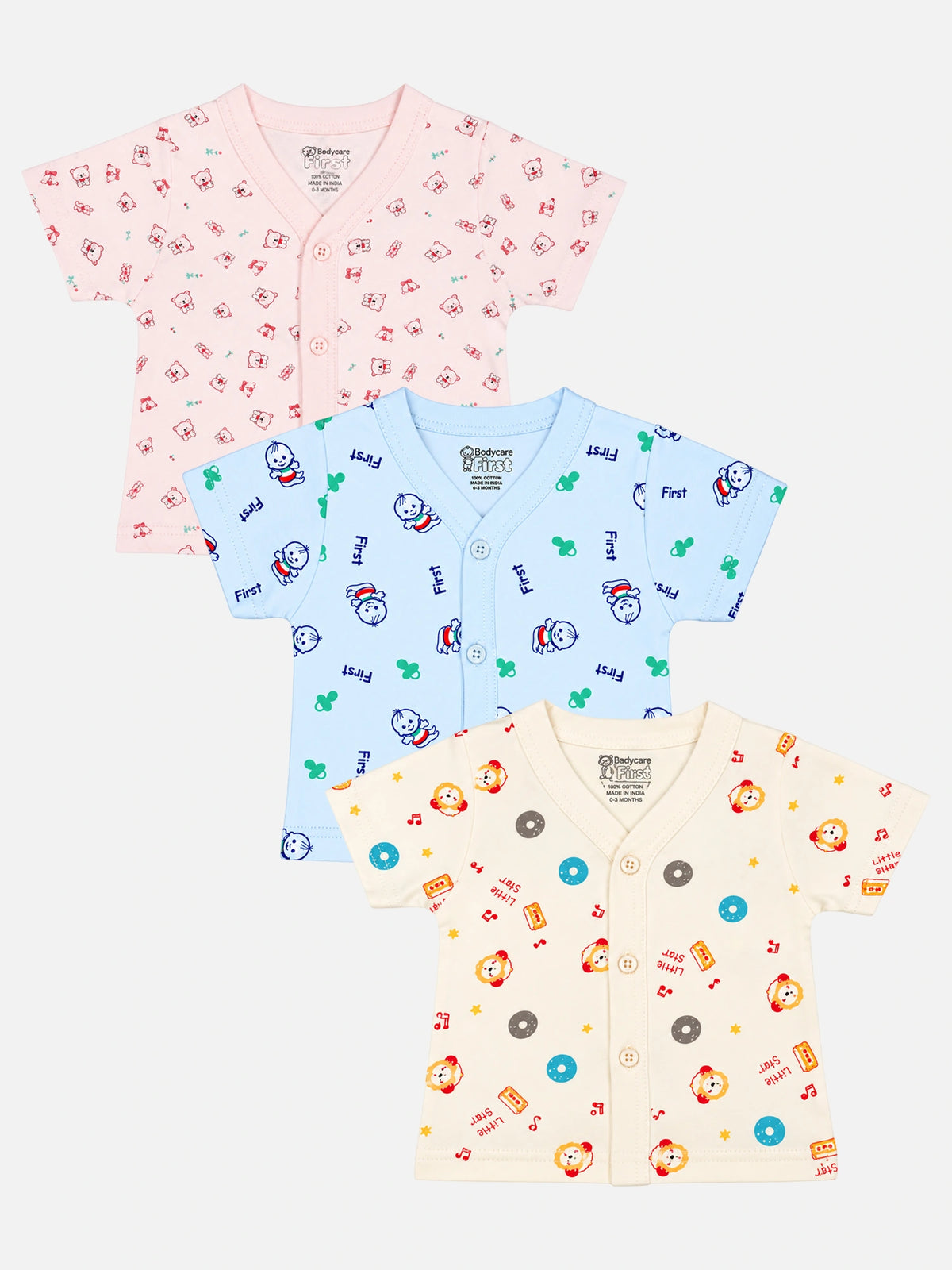Unisex Baby Printed Round Neck Half Sleeves Vest for Innerwear Comfort and Easy Everyday Use - Pack of 3
