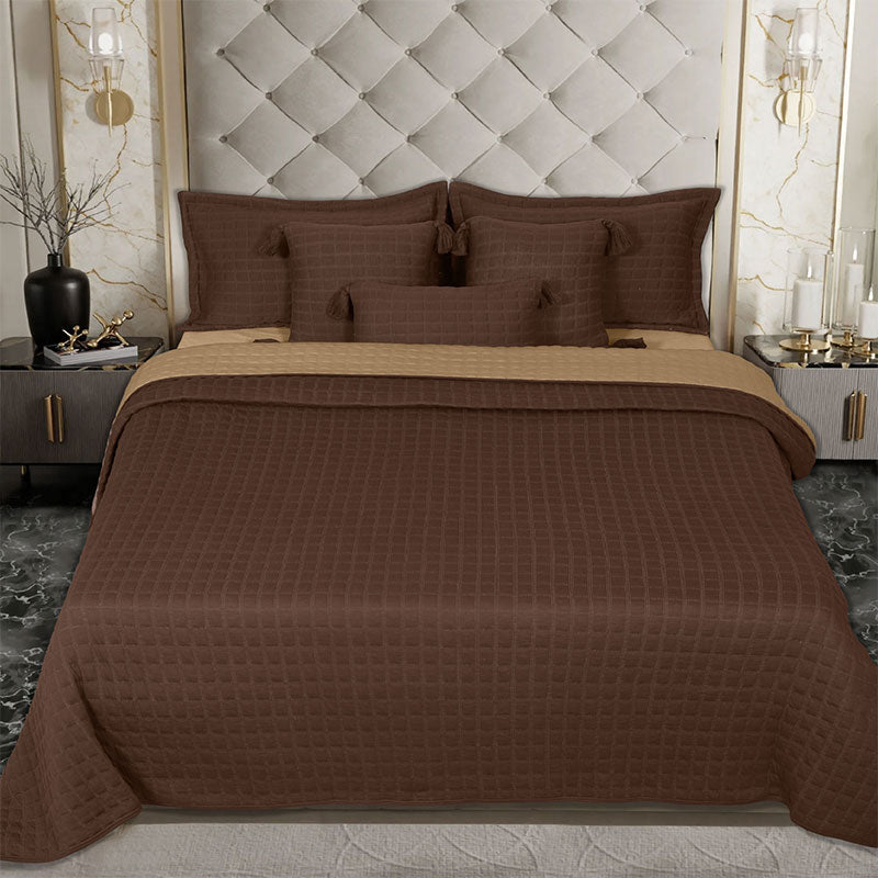 BodyComfy 100% Cotton Hosiery King-Size Fitted Bedcover – Square Block Embossed Pattern