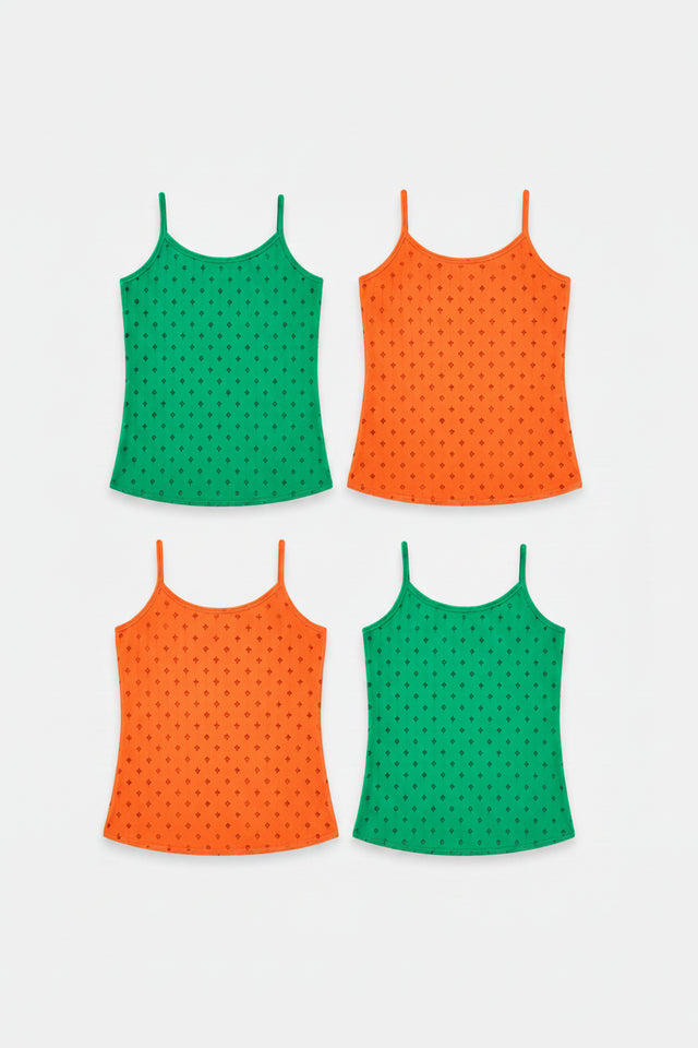 Girls 100% Cotton Camisole Sleeveless Vest for Everyday Innerwear Comfort and Easy Layering - Pack of 4