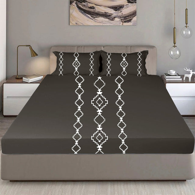 King Size Cotton Bedsheet Burgundy Geometric - Bodycare