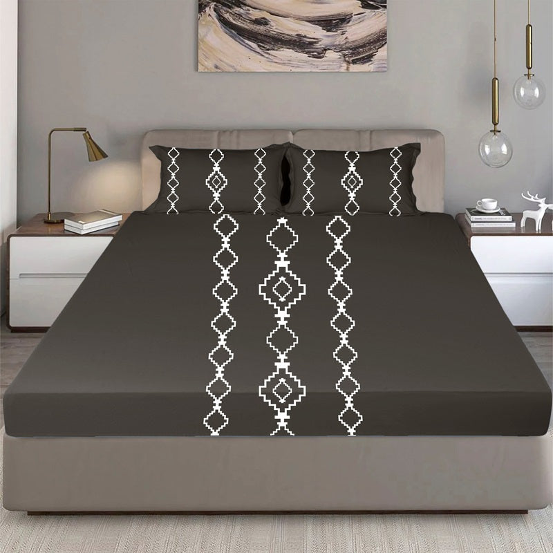King Size Cotton Bedsheet Burgundy Geometric - Bodycare